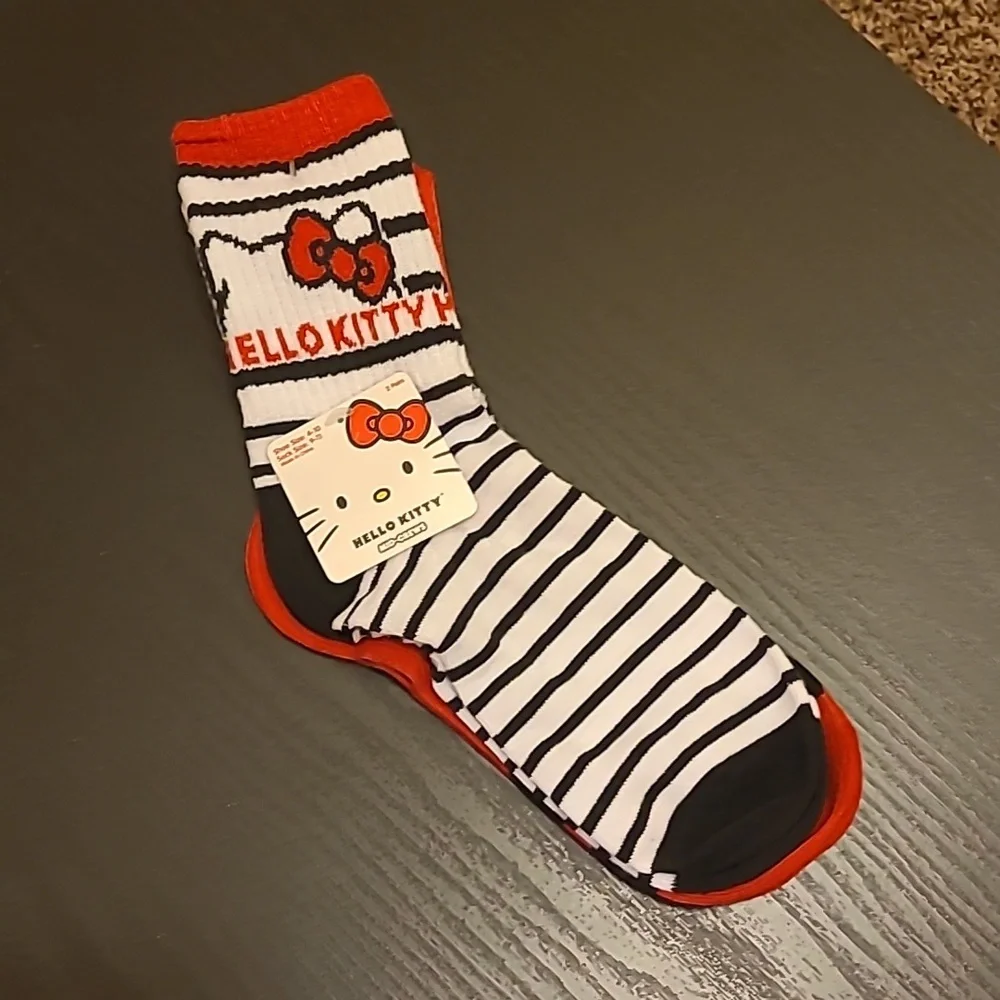 Hello Kitty Red and Black Striped Socks - 2 Pairs